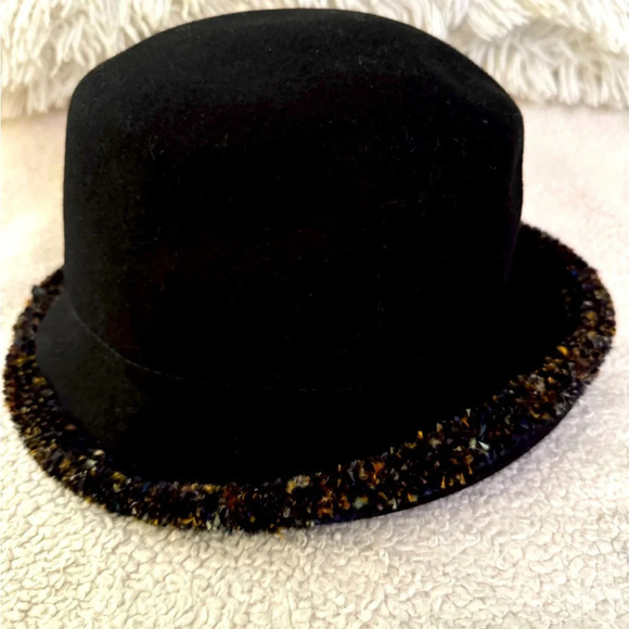 Filippo Catarzi Black with knit multi colored brim end 100% wool made in Italy. main image 5
